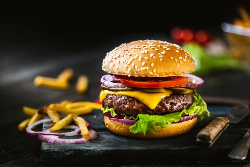 Chicken burger served with fries
