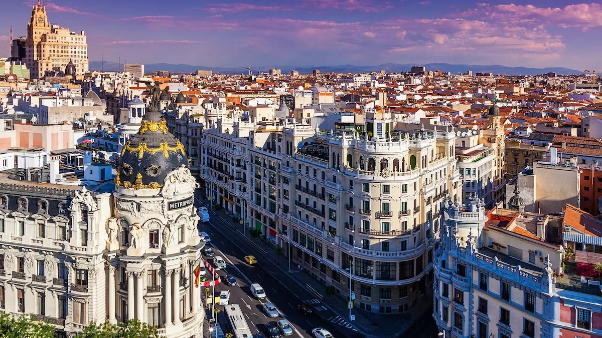 Historic buildings along Gran Via in central Madrid