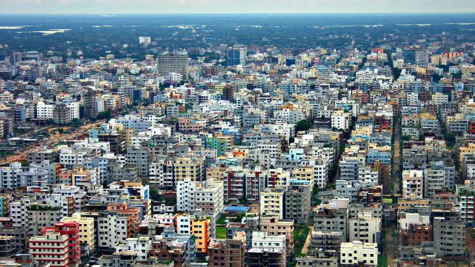 Dense city buildings and street grid viewed from above